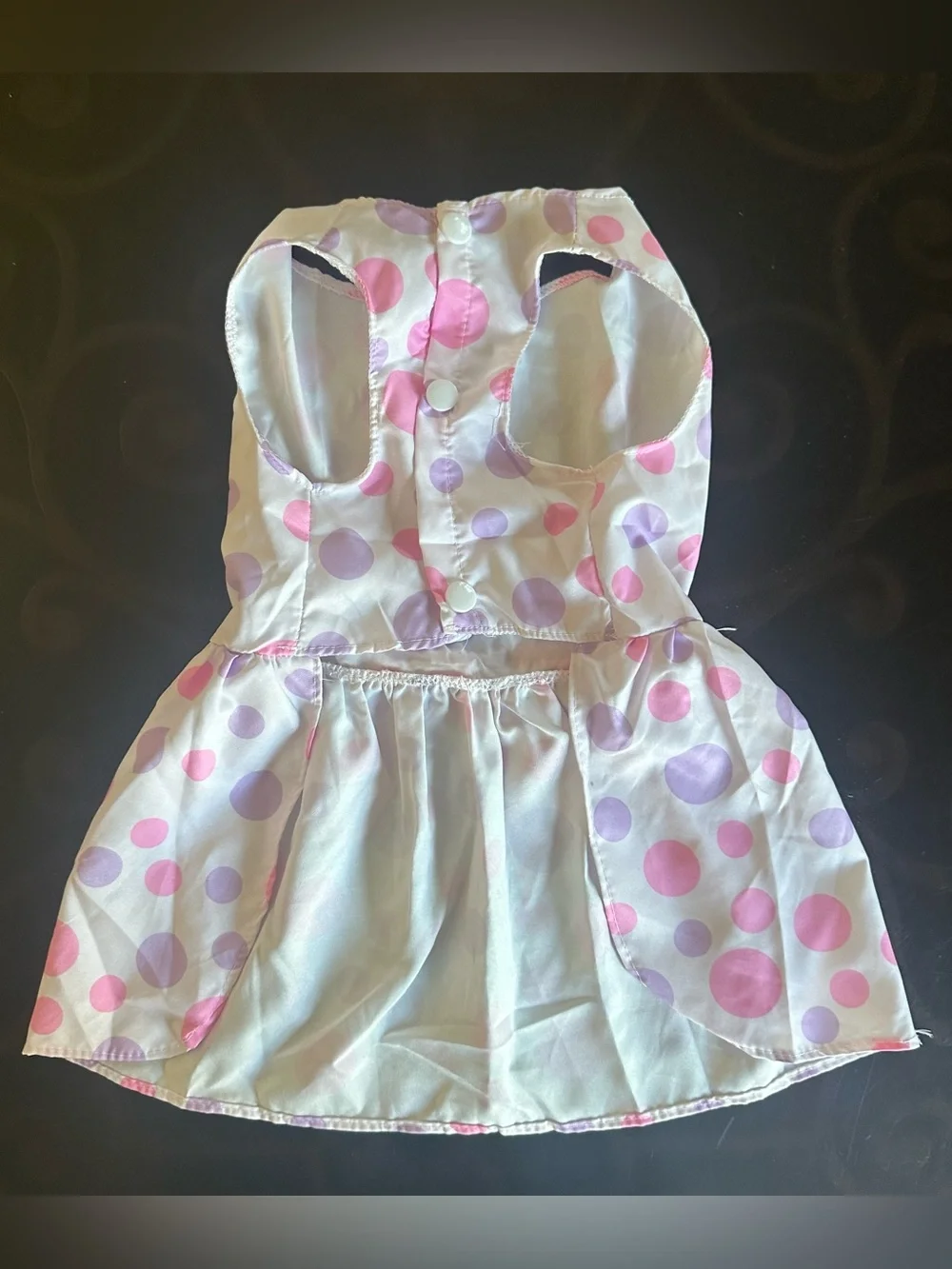 Dog Wear White Dress with Purple and Pink Polka Dots, Size XL, New without Tags